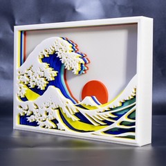 3D Layered Wall Art, The Great Wave Japanese Art Print with Frame, Modern Home