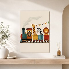 Custom Animal Train Canvas, Kids Nursery Wall Art Gift