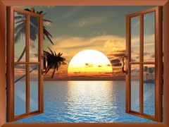 Wall26 – Tropical Beach Landscape with Palm Trees at Sunset |Wall Mural- 36″x48″