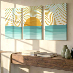 3 Pieces Sunrise Over Ocean Abstract Warm Large Wall Art for Living Set Of 3