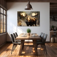 Moose Painting Print Framed Canvas Wall Art Wildlife Animals Modern Rustic Cabin