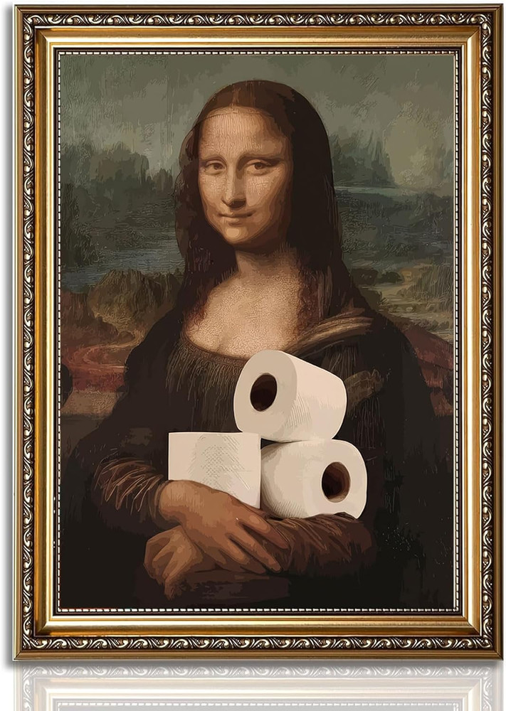 Funny Eclectic Bathroom Canvas Wall Art Vintage Humor Fun Mona Lisa Portrait Cla