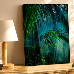 Canvas Tropical Rainforest Palm Leaves Sun Rays Nature Poster Living Room Print