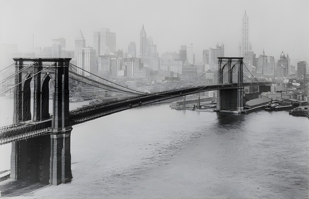 Vtg New York Brooklyn Bridge And Skyline Wall Art Poster Print 17×11 in