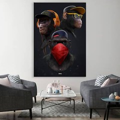 3 Monkeys Canvas, Three Monkey Wall Art, 3 Monkeys Poster Art, Animal Print Canv