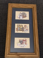 1994 Joan Schoenly Triple Print Kitchen Decor, 11-1/4”x6-1/4” Wood Frane