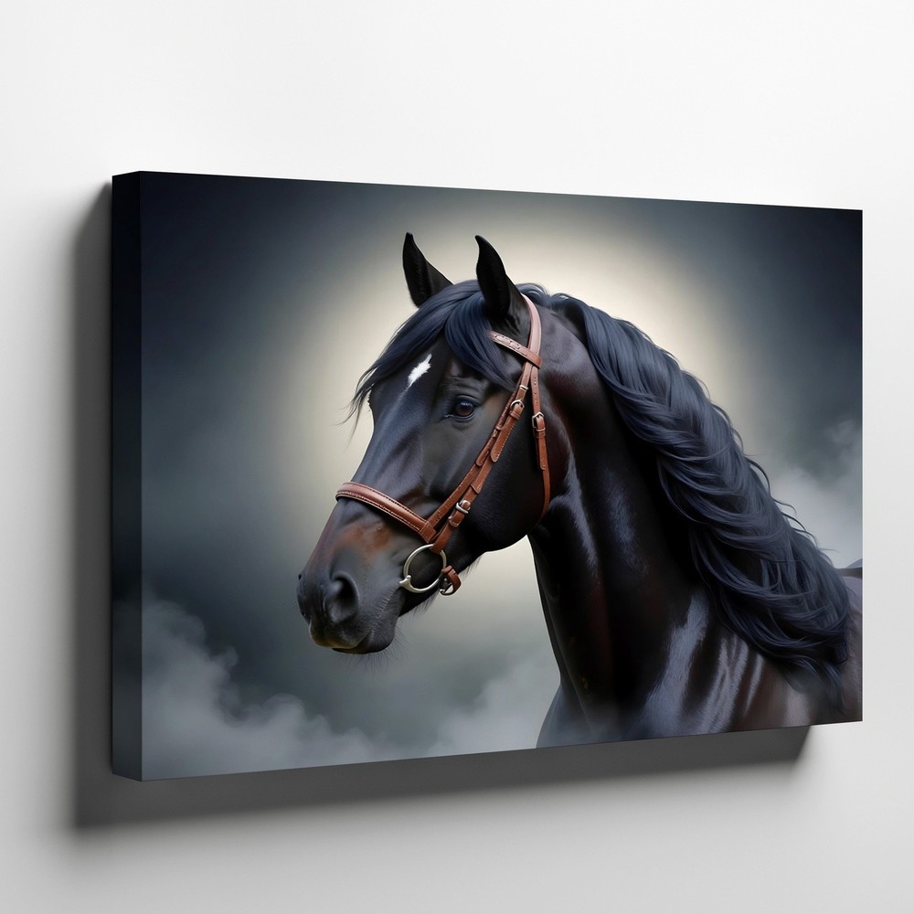 Black Horse Canvas Wall Art Elegant Horse Portrait Print for Rustic Home Decor