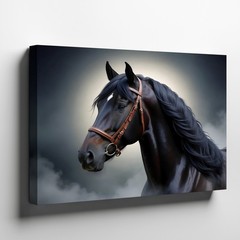 Black Horse Canvas Wall Art Elegant Horse Portrait Print for Rustic Home Decor