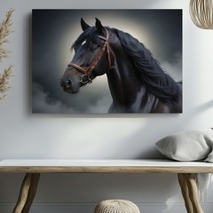 Black Horse Canvas Wall Art Elegant Horse Portrait Print for Rustic Home Decor