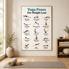 Yoga Poses for Weight Loss Poster Exercise Chart Wall Decor | Multiple Sizes
