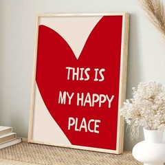 This Is My Happy Place Red Heart Framed Canvas,Minimal Valentines Romantic Wall