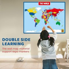 World Map Laminated Poster -Double Side Educational Poster for Kids/Adults -17 X