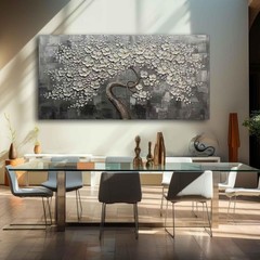 30×60 Inch White Flower Tree Canvas Wall Art Botanical
