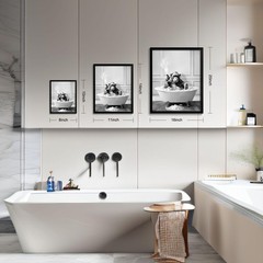 Framed Bathroom Decor Wall Art, Chimpanzee in Bathtub, Black and White Wall A…