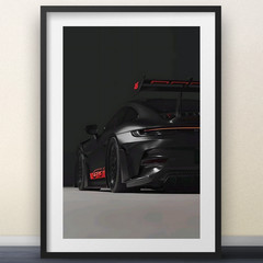 Black Porsche 911 GT3 RS Poster Dark Automotive Supercar Art Print