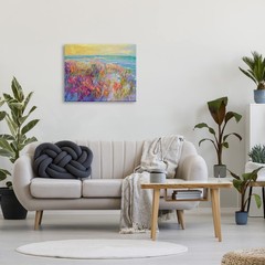 Modern Seaside Flower Meadow Canvas Art – Coastal Decor, Wall Hanging, Home Desi