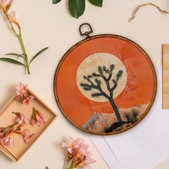 Western Round Wall Art Decor – Retro Desert Landscape Wall Art Canvas Frame A…