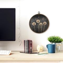 Vintage Dandelion Floral Framed Wall Art Decor, Rustic Cottagecore Round Wall…