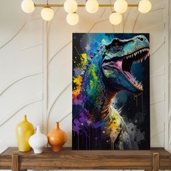 Canvas Wall Art a Highly Stylized Digital Artwork of a Dinosaur Possibly a T