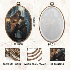 Funny Sasquatch Bathroom Oval Wall Art Decor, Whimsical Humor Bigfoot Framed …