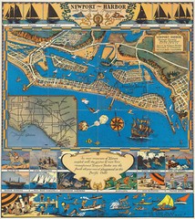 Pictorial Treasure Map Newport Harbor, Ocean and Bay Balboa Wall Art Print Décor