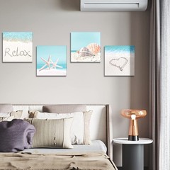 4 Pieces Wall Art Canvas Prints – Seashell Starfish and Beach Picture Paintin…