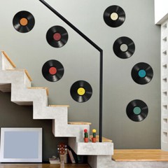 16PCS Wall Mount Record Stickers Decorative Records Wall Decors Room Decorations