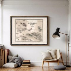 Old Map French Polynesia Vintage Map 1858 Wall Map Print Framed