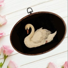 Vintage Swan Oval Framed Wall Art, Rustic Animal Swan Prints Canvas Art Paint…