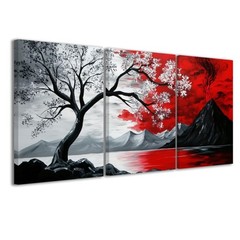 Black and Red 3pc Wall Art Abstract Seascape Paintings Cloud Tree Art Prints …