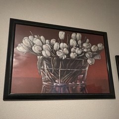 Framed Floral Flowers Print, Horizontal Wall Decor, Brown White Black