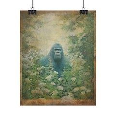 Vintage SASQUATCH BOTANICAL Wall Art, Bigfoot Flower Decor, Cryptid Floral Gift