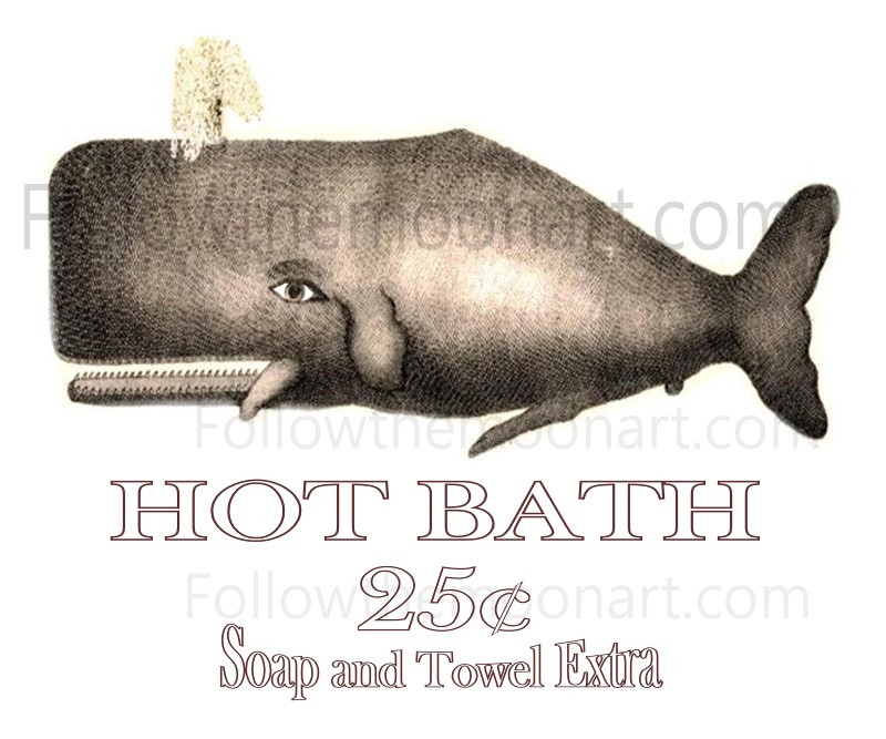 Vintage Big Whale Hot Bath Ocean Nautical Bathroom Wall Art Free Shipping USA