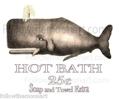Vintage Big Whale Hot Bath Ocean Nautical Bathroom Wall Art Free Shipping USA