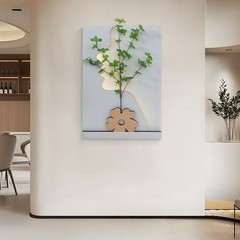 Wall-Mounted Sandstone Decor Wall Art Painting Wall Art Decor w/ Simulated Plant