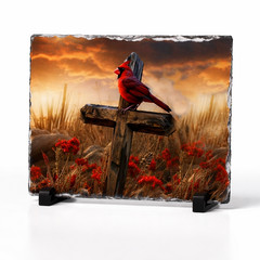 Cardinal Cross Custom Photo Slate Rock Unique Gift 7.9” X 5.9” Slate Photo