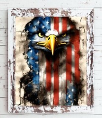 USA FLAG with EAGLE Home Decor Print, 8×10 CARDSTOCK PRINT ONLY, NO Frame