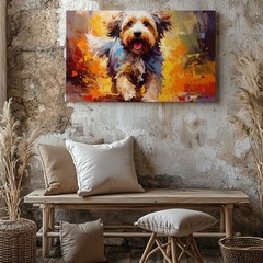 Canvas Wall Art a Vivid Impressionistic Painting of a Fluffy Long Haired Dog