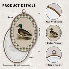 Vintage Mallard Duck Wall Art Decor, Rustic Duck Nursery Oval Wood Framed Can…