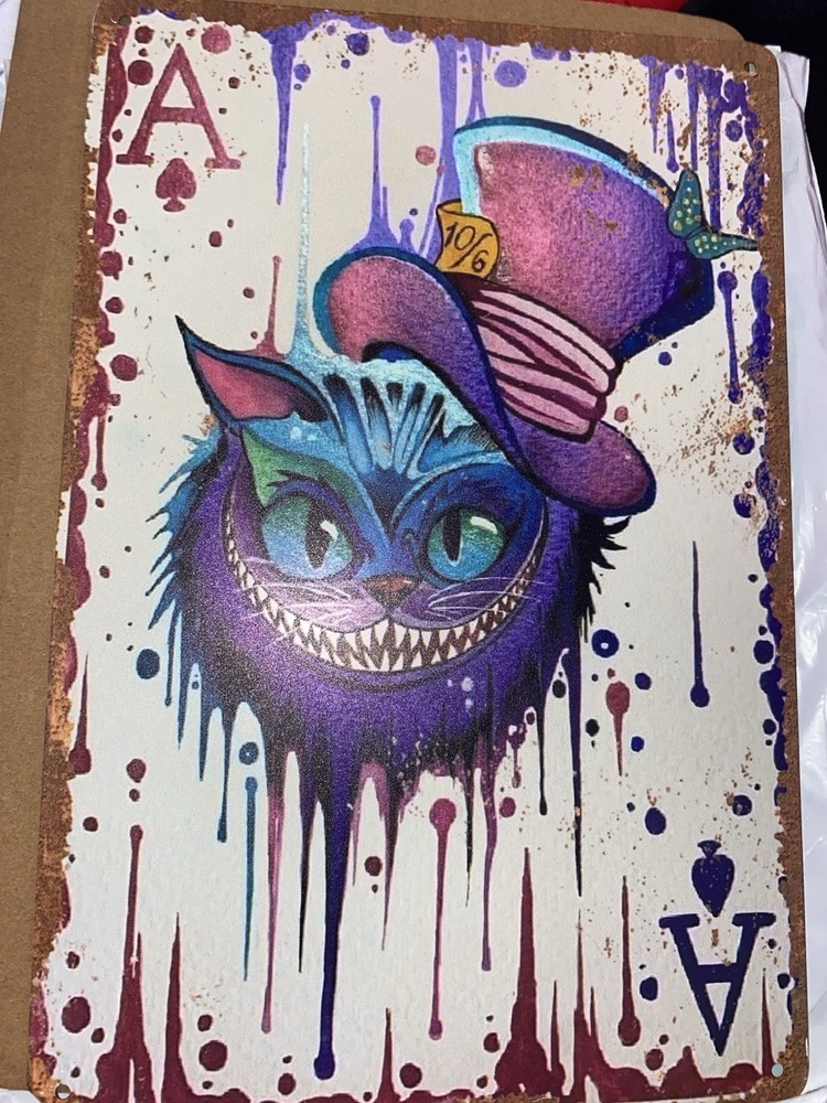 Cheshire Cat Alice in Wonderland Tin Art Decor Picture 8×12 inch