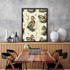 Vintage Duck Pond Framed Canvas Print Wall Art Painting Home Decor