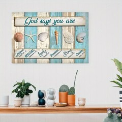 God Says You Are Seashell Bible Verse Canvas Art, Coastal Christian Wall Decor