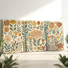 3 Pieces Floral Botanical Earth Tones Large Wall Art Set for Living Set Of 3