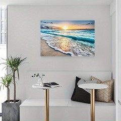 Canvas Art Ocean Beach Sunset Wave Seascape Minimal Wall Decor