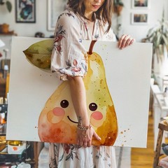 Whimsical Pear Canvascute Watercolor Fruit Art Wall Art