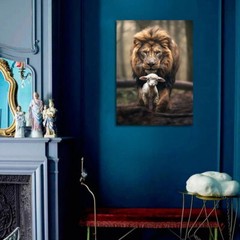 Framed Lion and Lamb Canvas Print Wall Art Christian Jesus Christ King of Judah