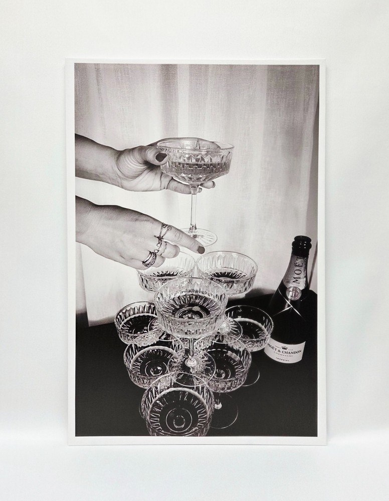 Wood Frame Canvas Wall Decoration Black and White Aesthetic Wine 24×36