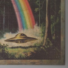 Vintage UFO RAINBOW Wall Art, Alien Pot of Gold Decor, Sci-fi Gay Pride Poster