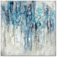 Navy Blue Grey Abstract Wall Painting: Silver Print