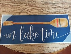 Stupell Industries On Lake Time Phrase Boat Oar over Blue Wood Wall Art New